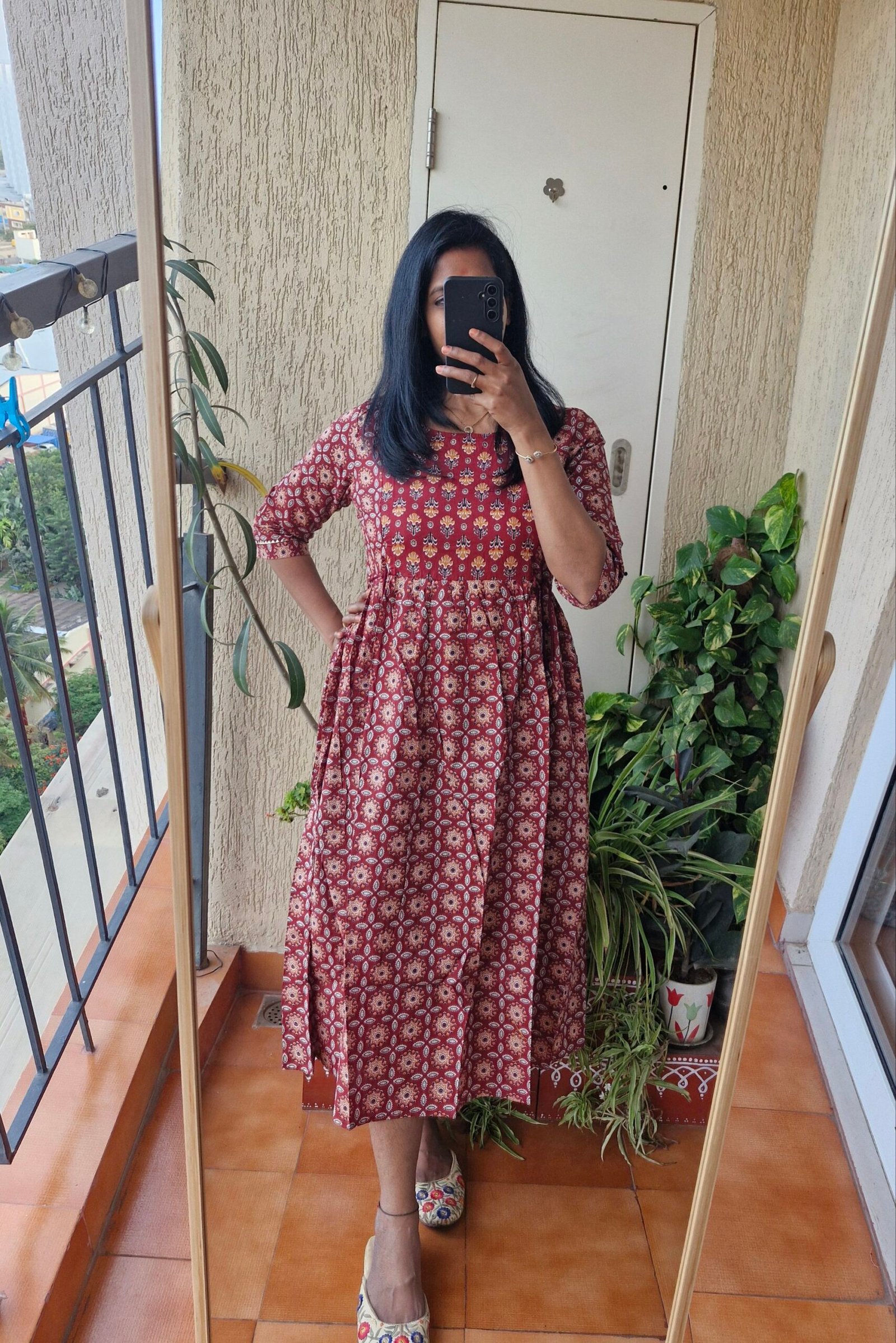 Brick Red floral Feeding cottin dress.