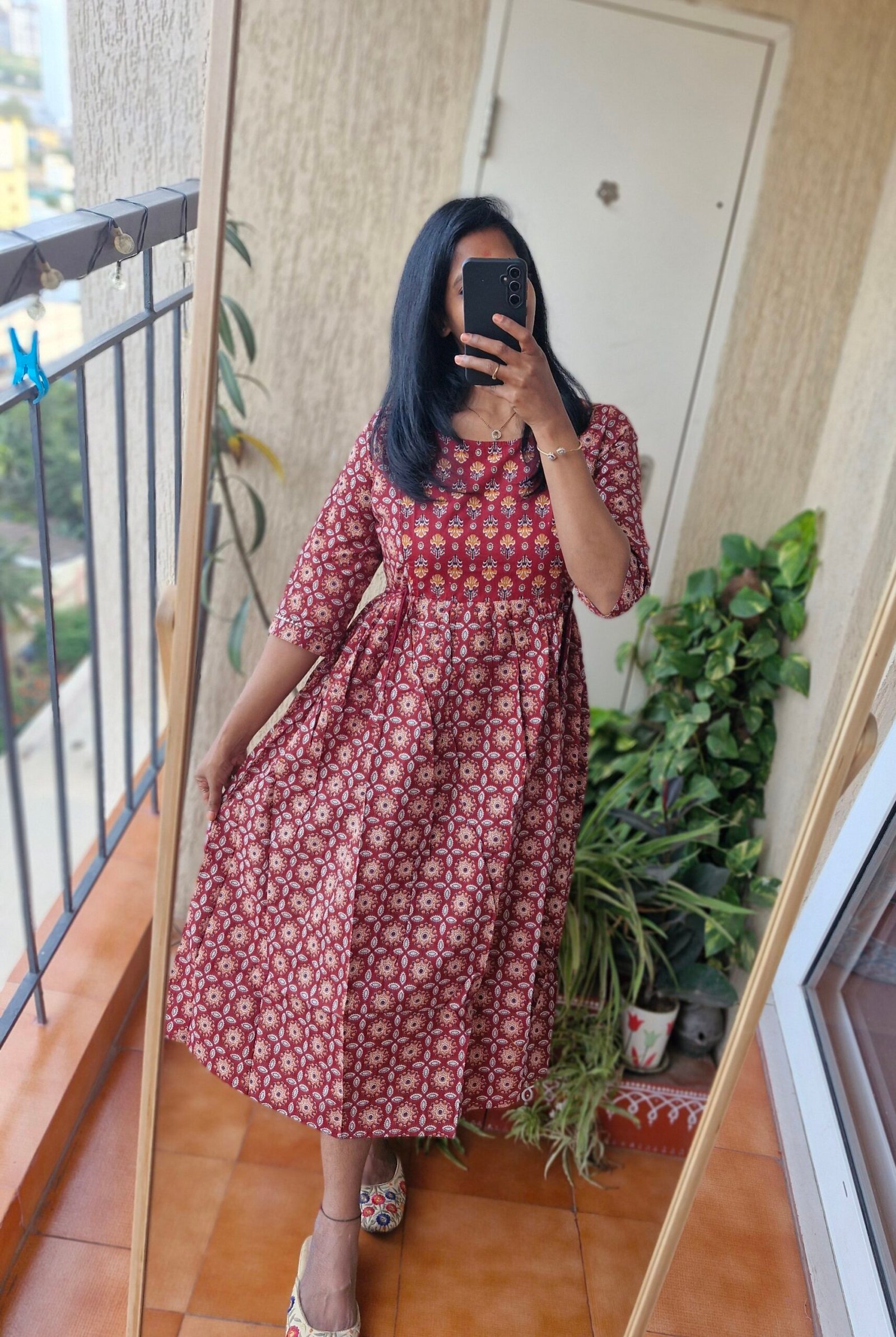 Brick Red floral Feeding cottin dress. - Image 4