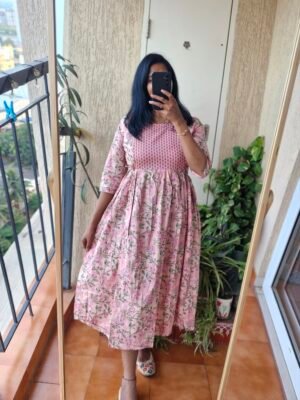 Baby pink floral cotton feeding dress.