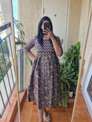 Dark Grey floral cotton Feeding dress.