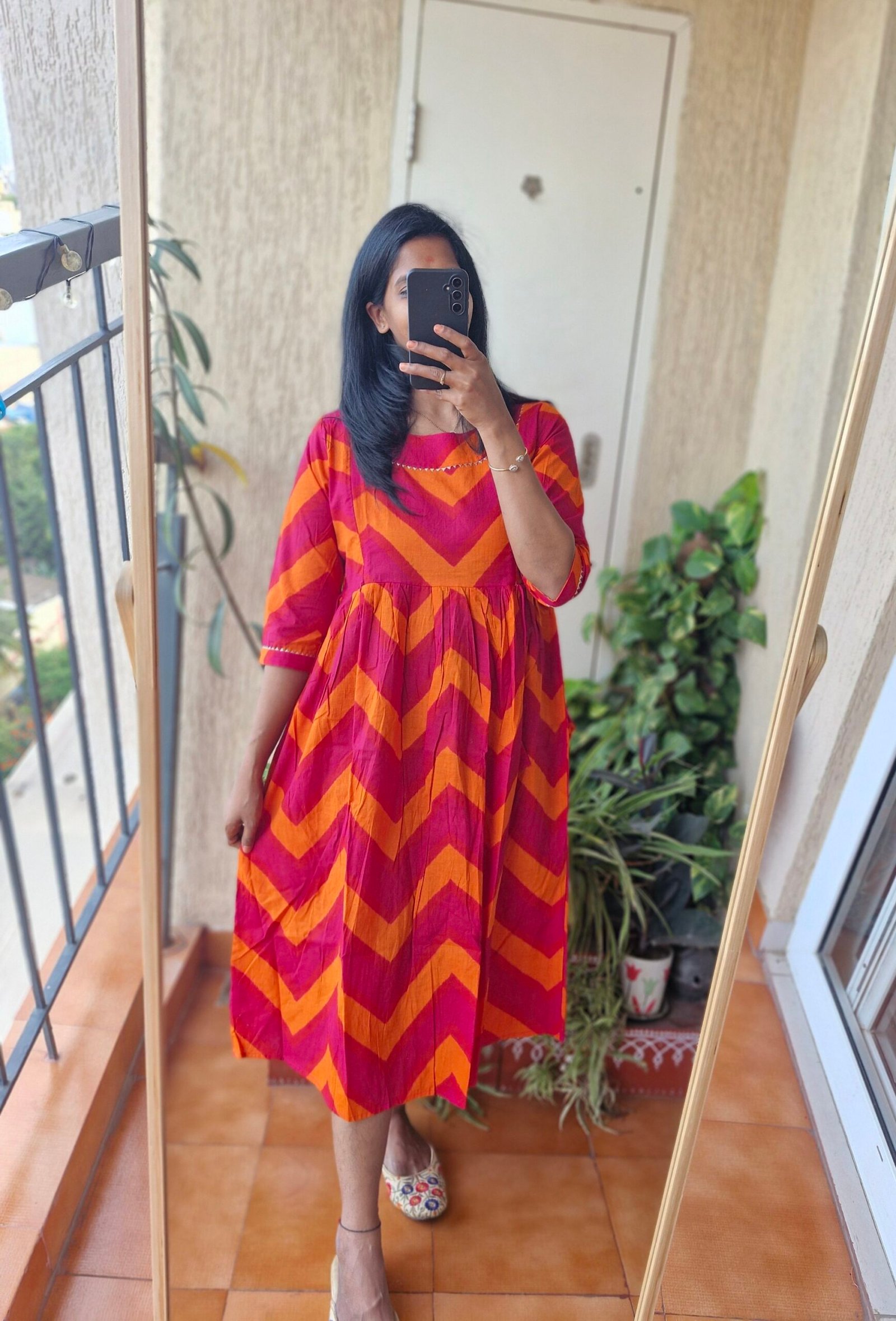 Pink Orange Feeding cotton dress.