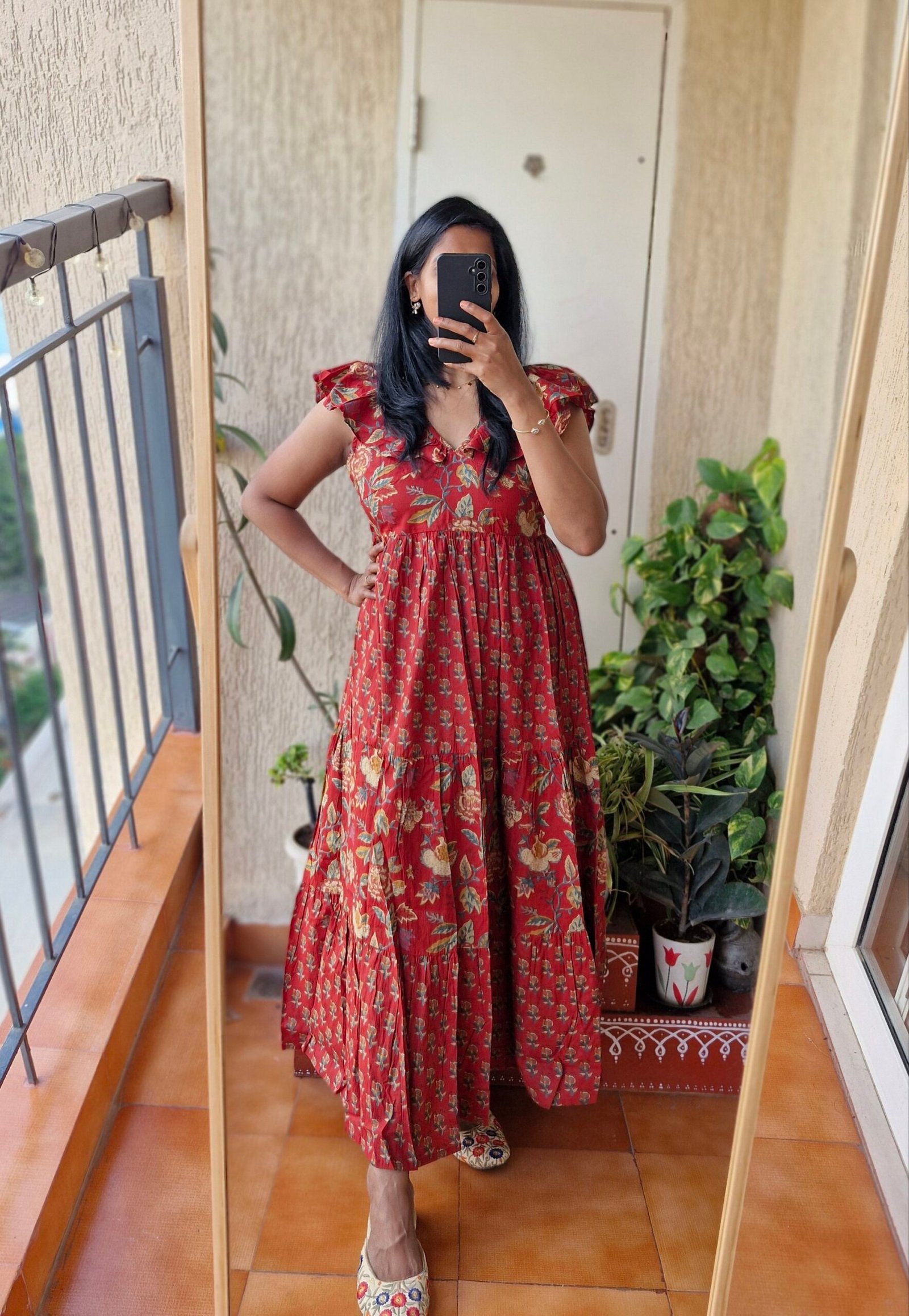 La La Long Red floral cotton Maxi dress - Image 3