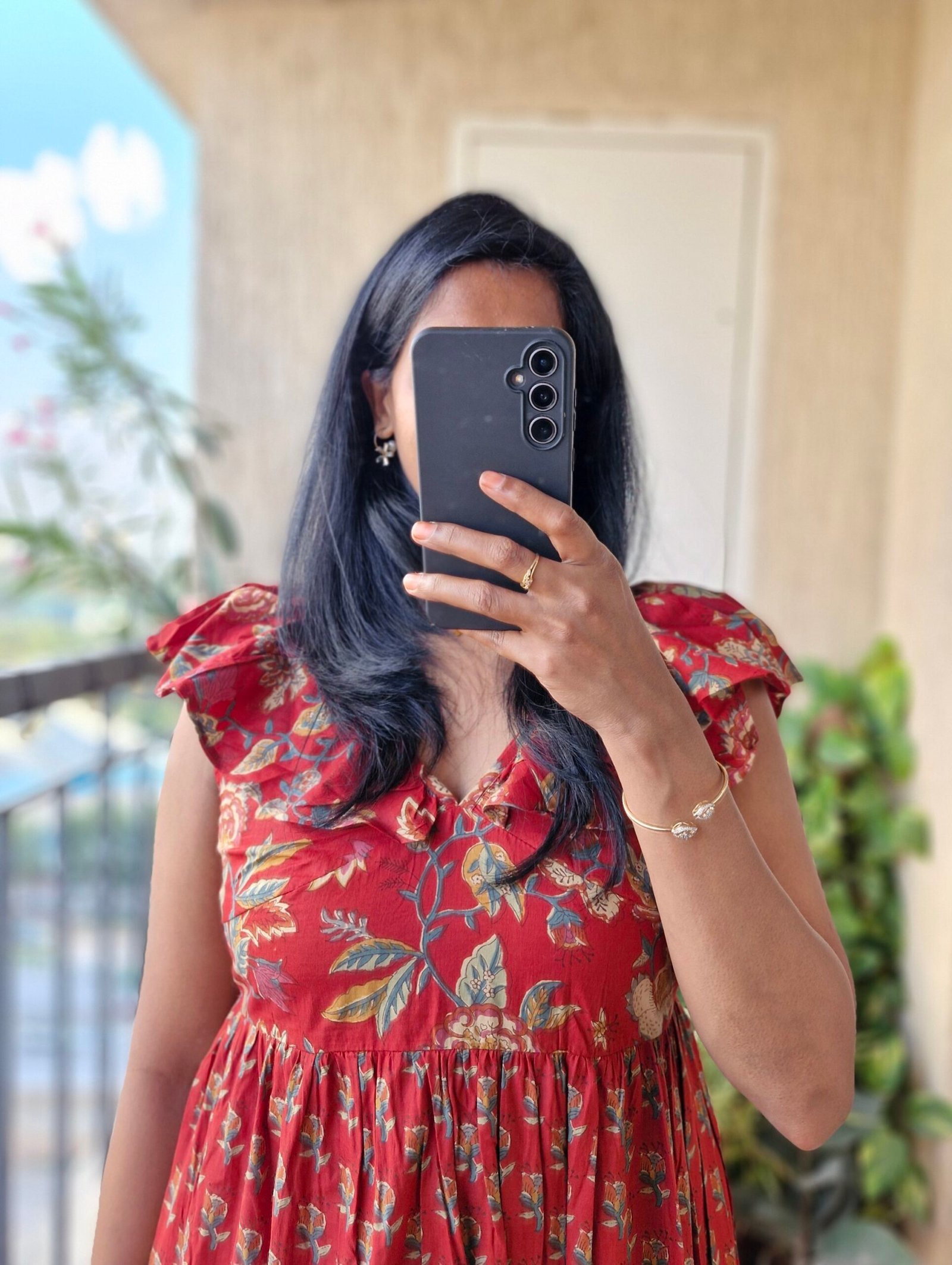 La La Long Red floral cotton Maxi dress - Image 5