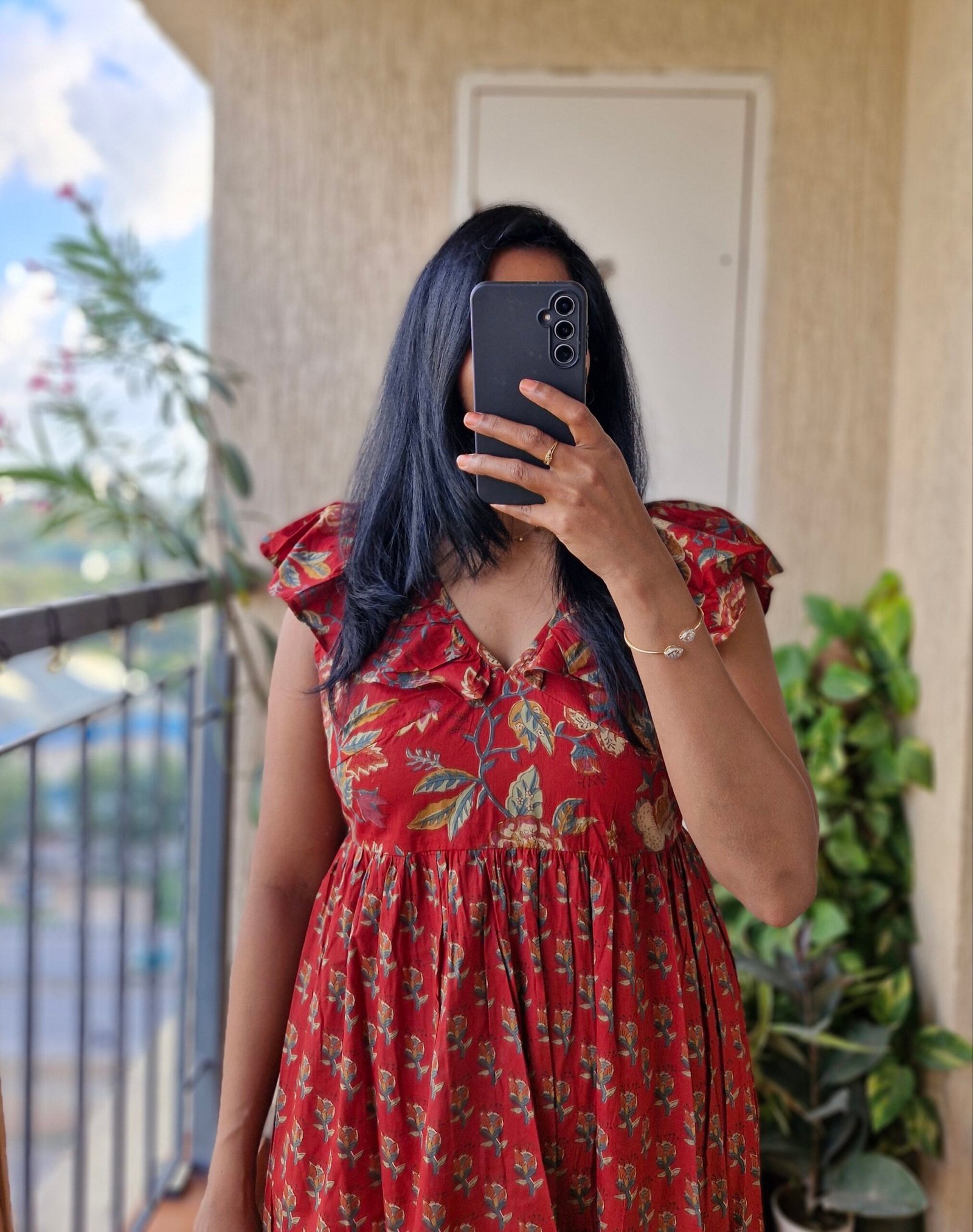 La La Long Red floral cotton Maxi dress - Image 4