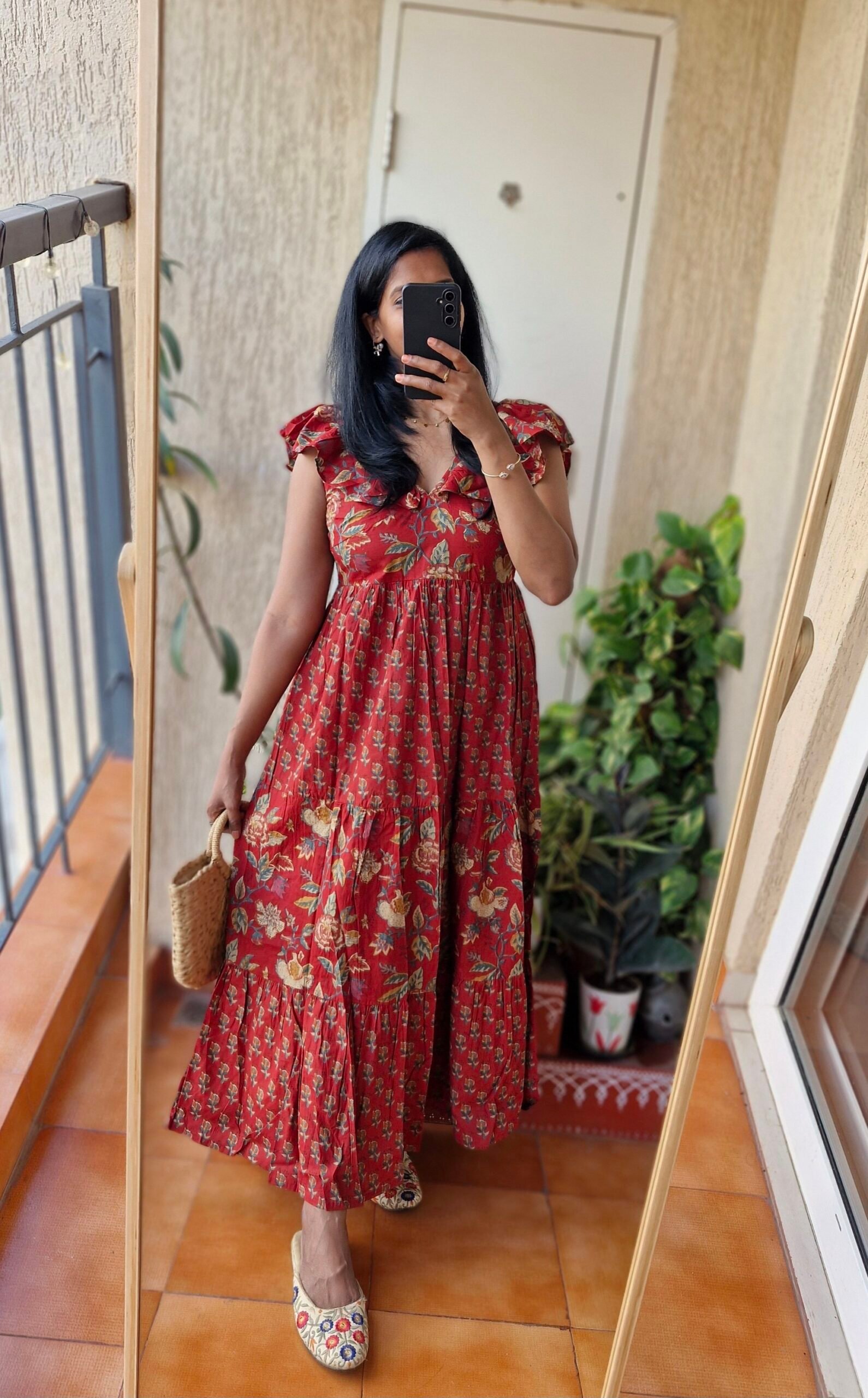 La La Long Red floral cotton Maxi dress - Image 2