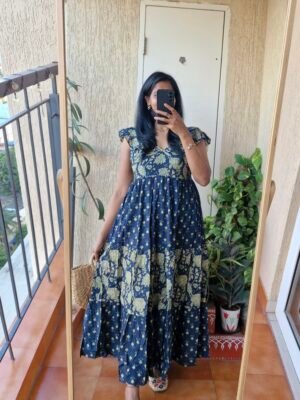 La La Long Blue Floral Maxi Cotton Dress.