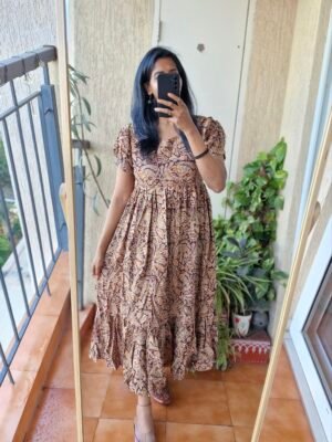 Kalamkaari maroon floral cotton dress.