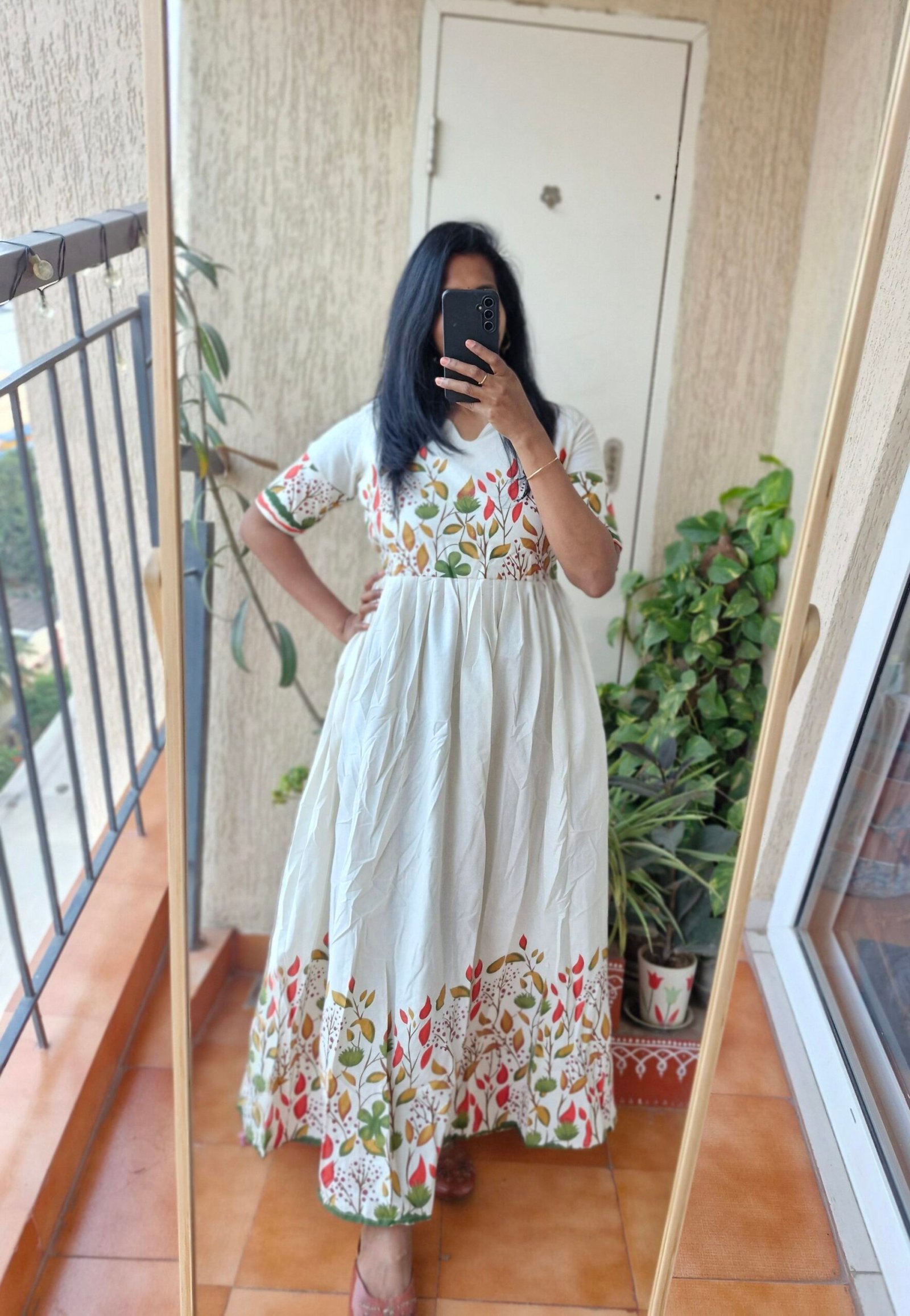 Khadi floral cotton dress. - Image 3