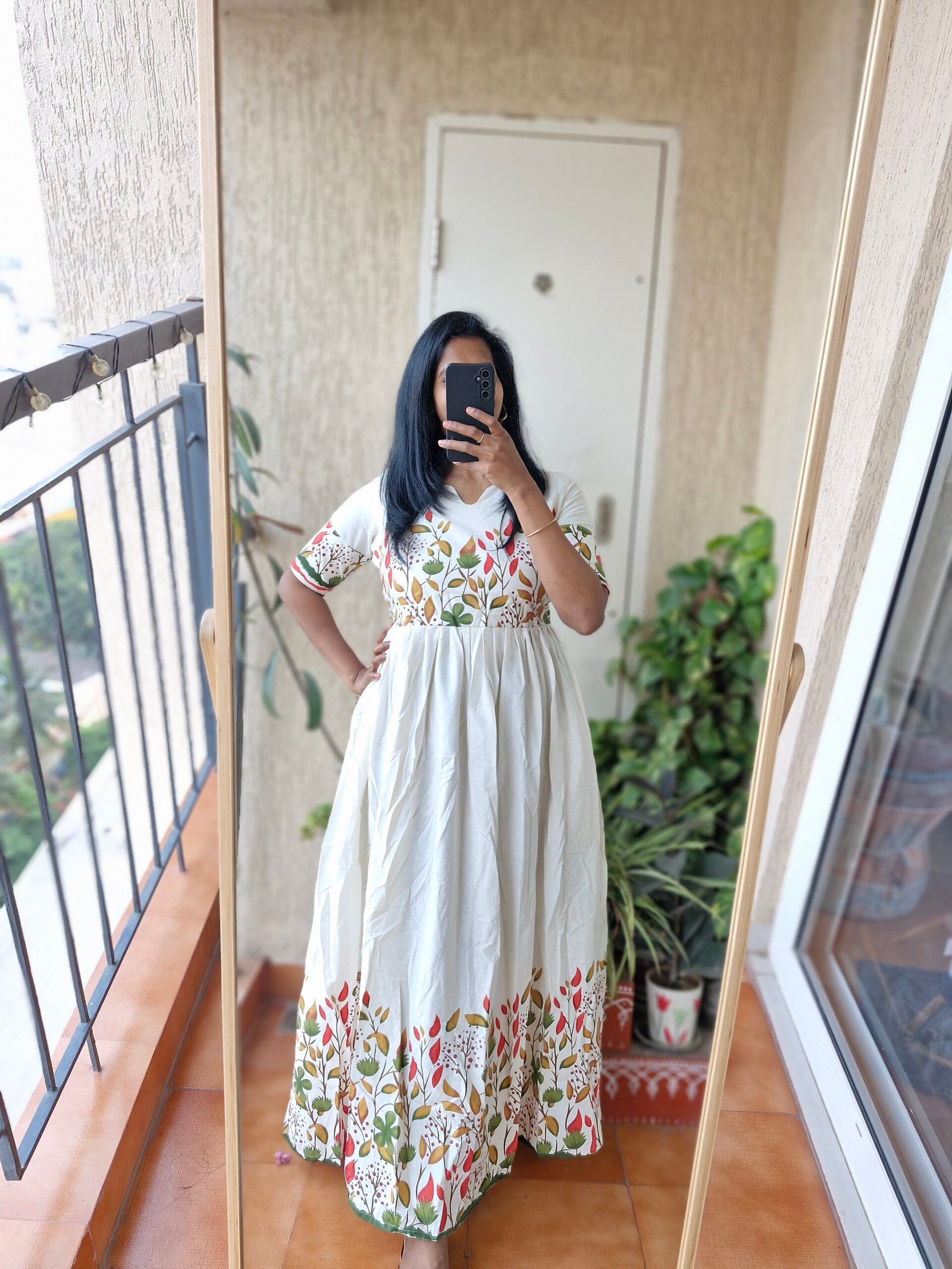 Khadi floral cotton dress. - Image 4