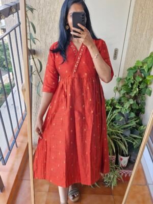 Rust orange Raw silk kurta dress