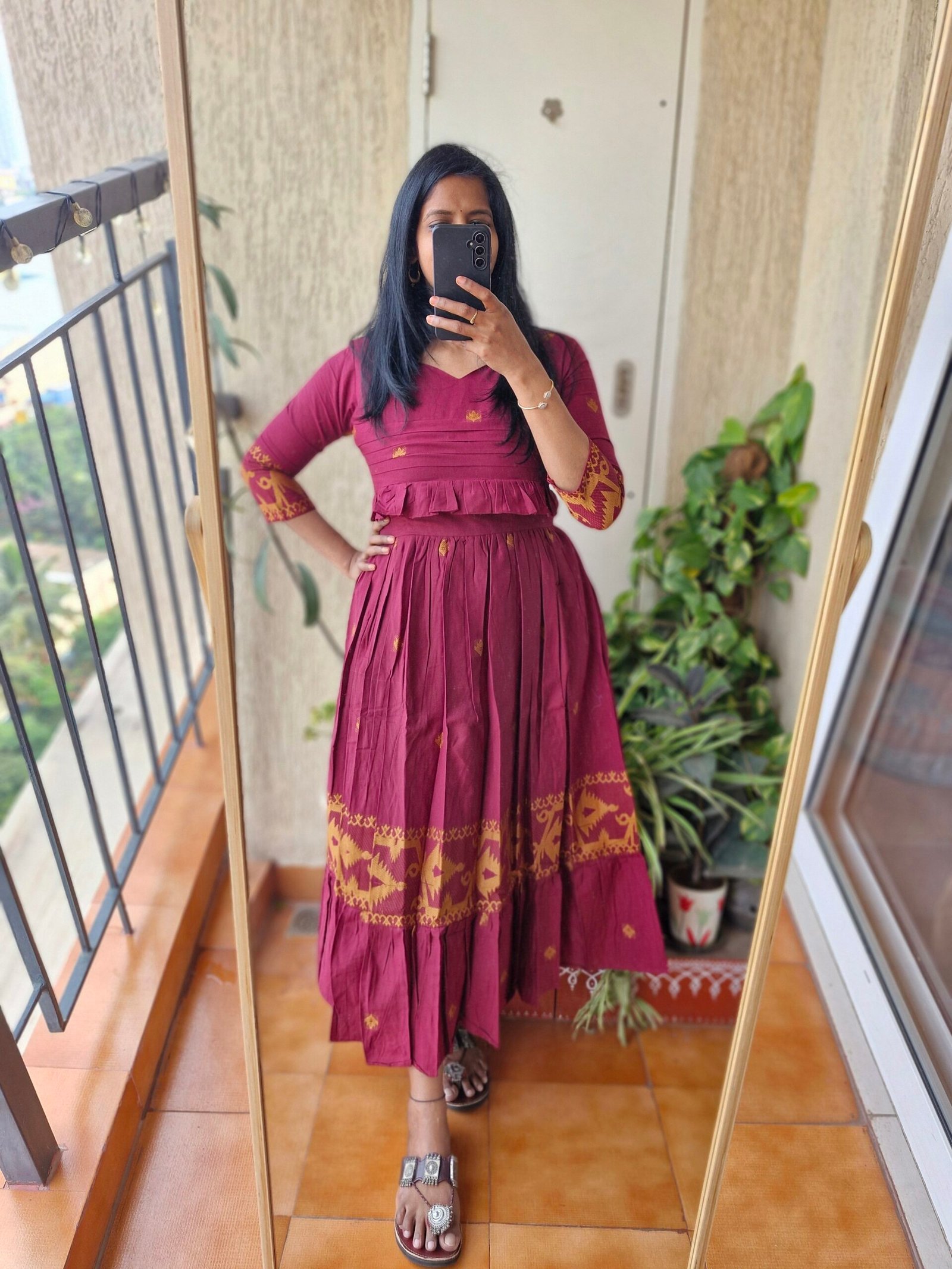 Maroon Jamdhaani frill dress. - Image 3