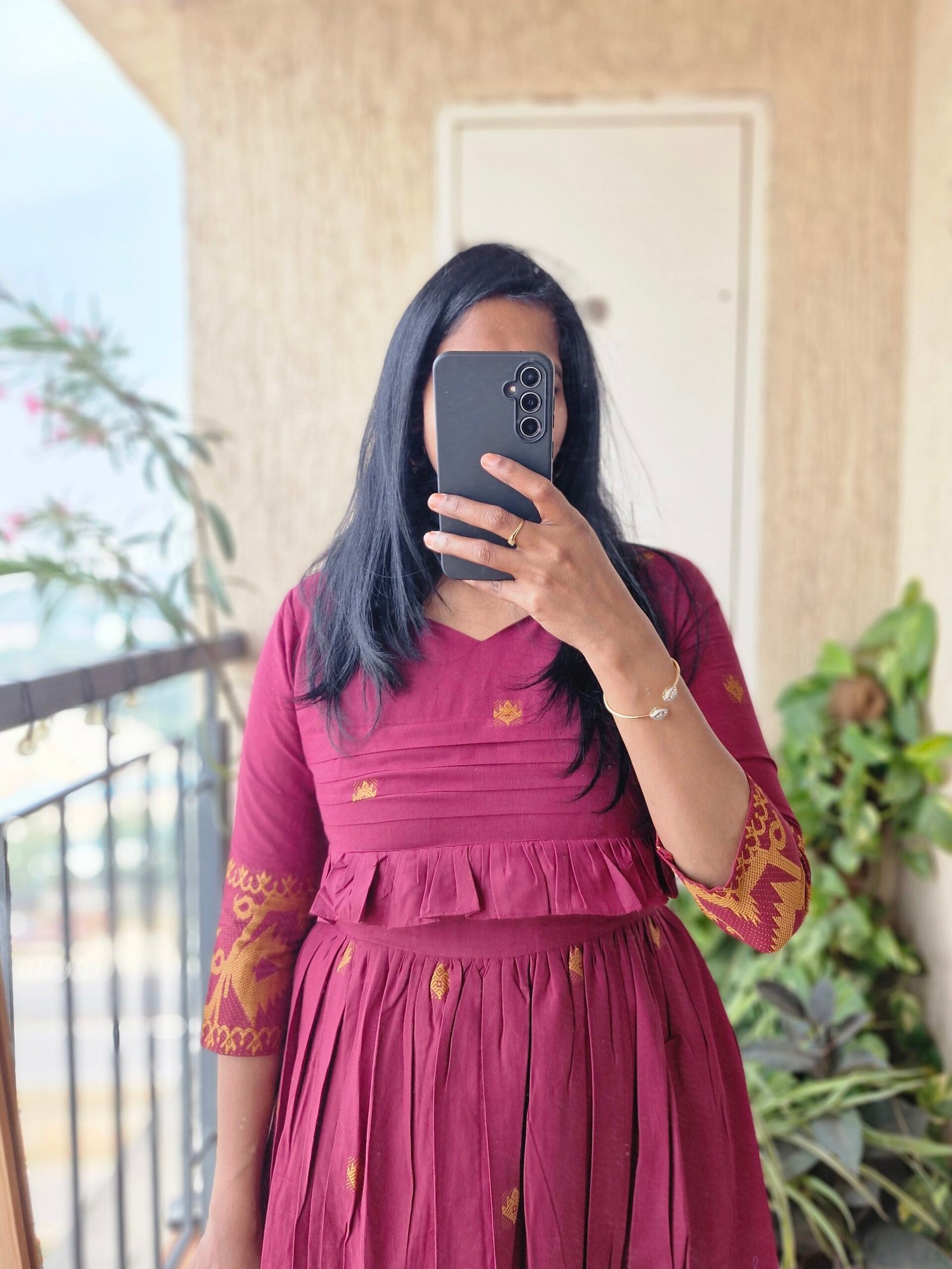 Maroon Jamdhaani frill dress. - Image 4
