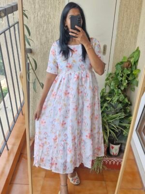 White Lenin Floral dress.