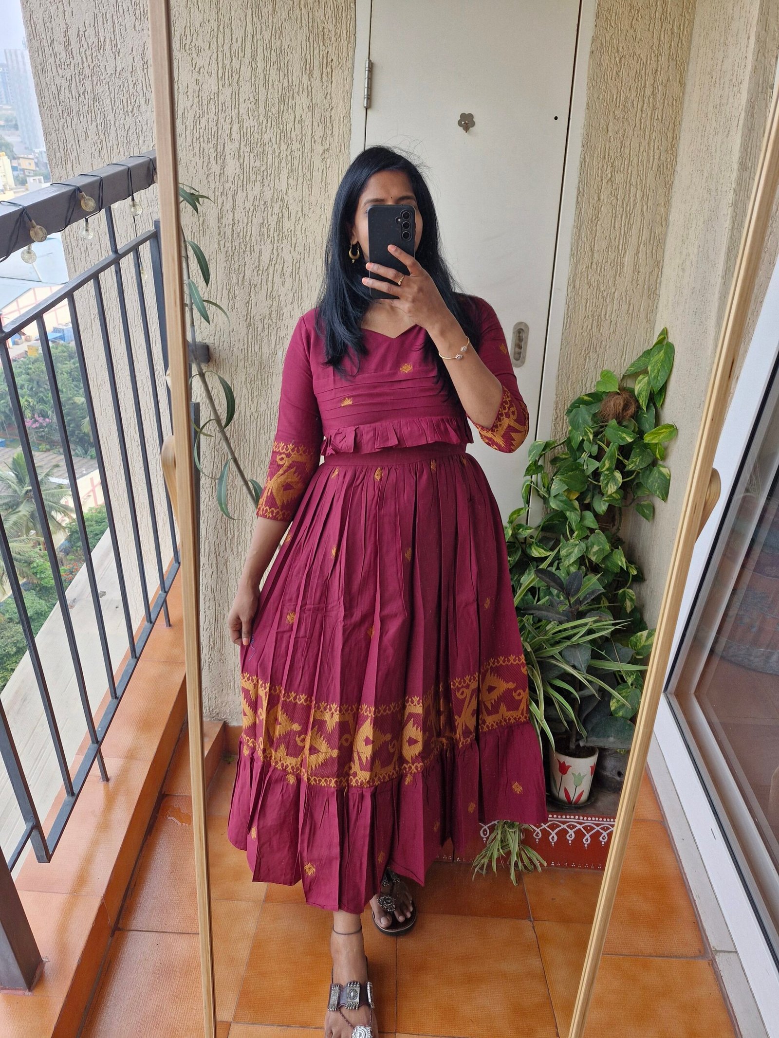 Maroon Jamdhaani frill dress. - Image 2