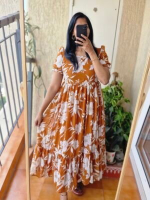 Burnt Orange solid gerogette dress.