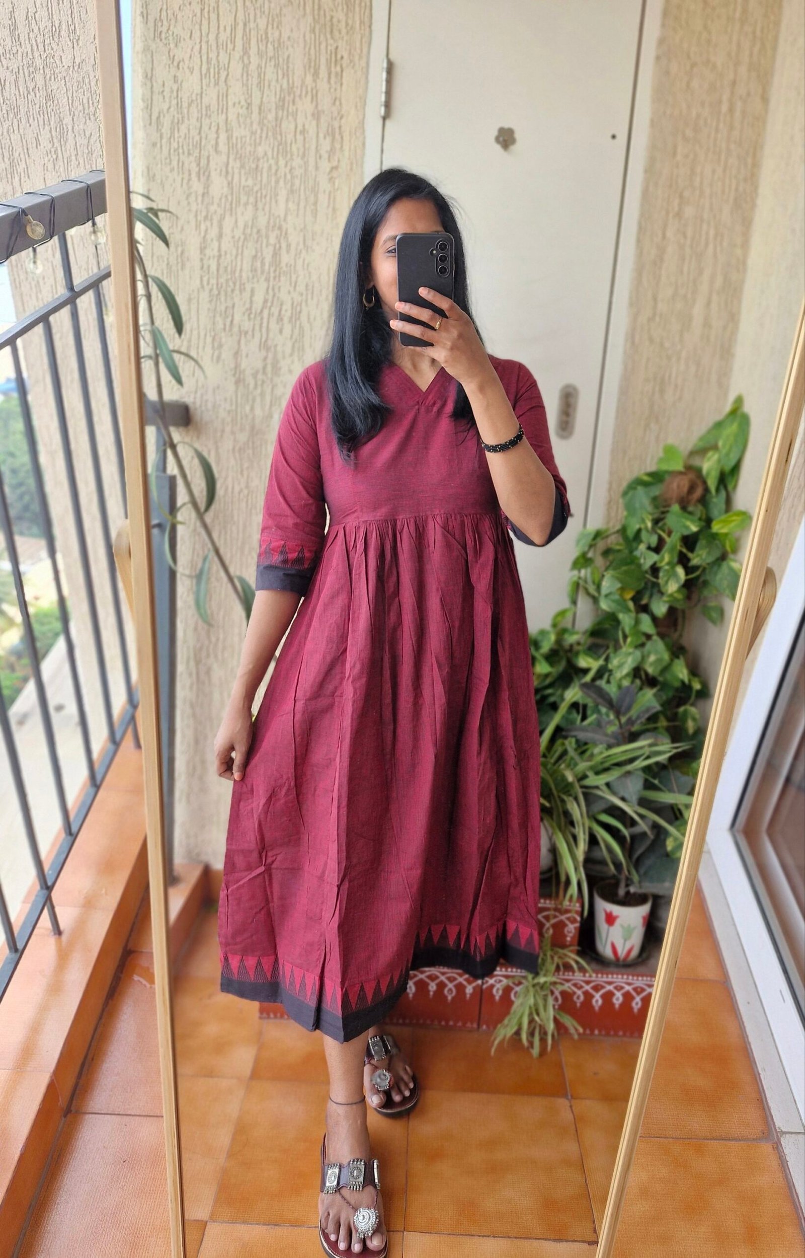Maroon black Mangalgiri cotton kurti dress. - Image 2