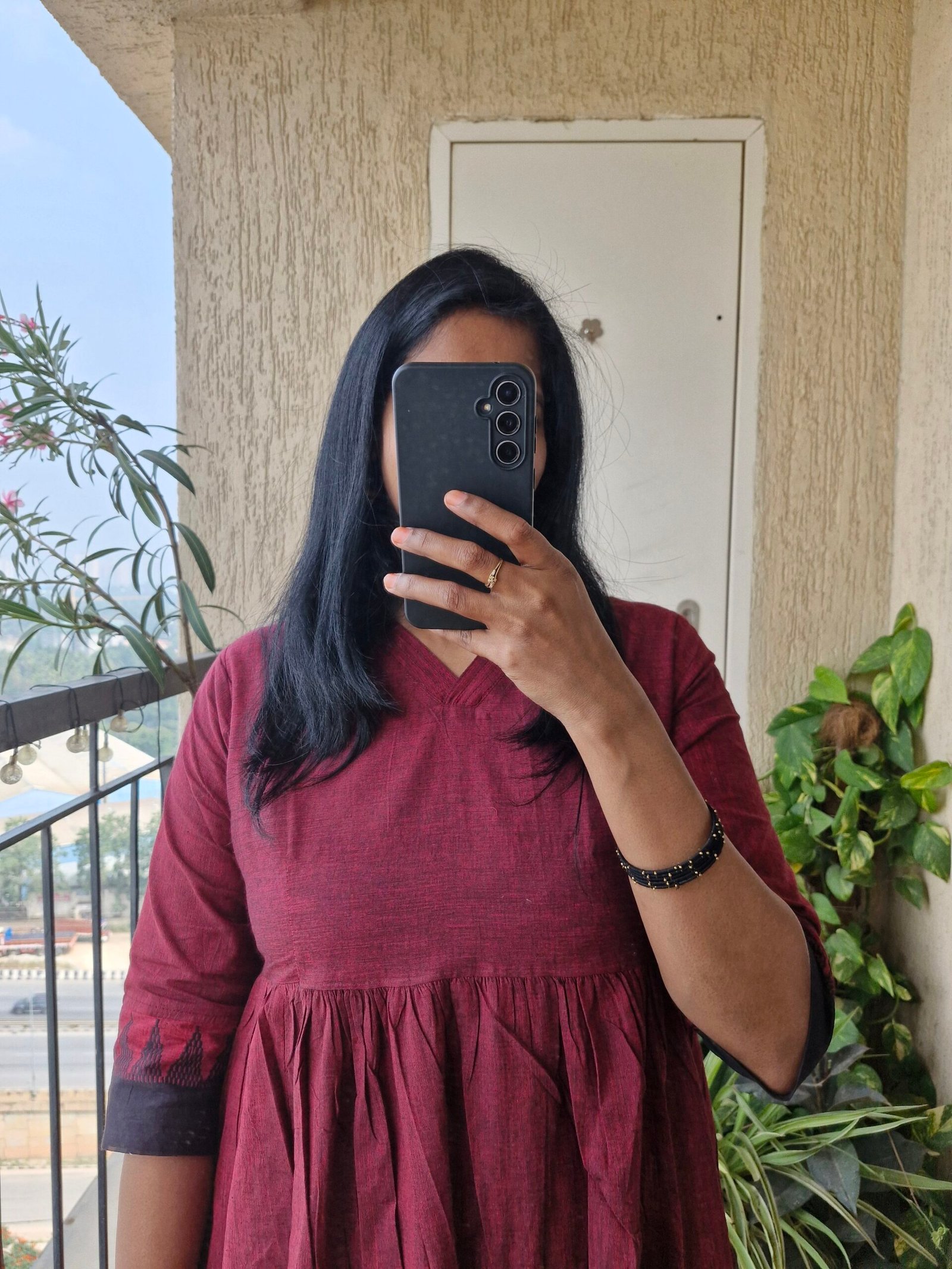 Maroon black Mangalgiri cotton kurti dress. - Image 4