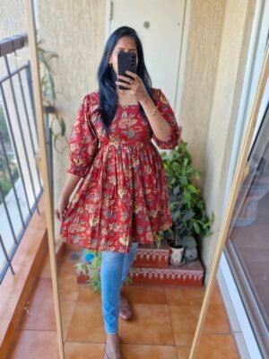 Rustic Red floral cotton tunic top