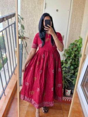 Maroon Khaadi cotton elephant dress.