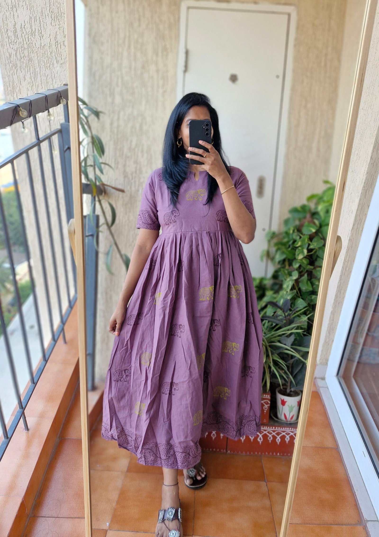 Mauve khaadi cotton elphant dress.