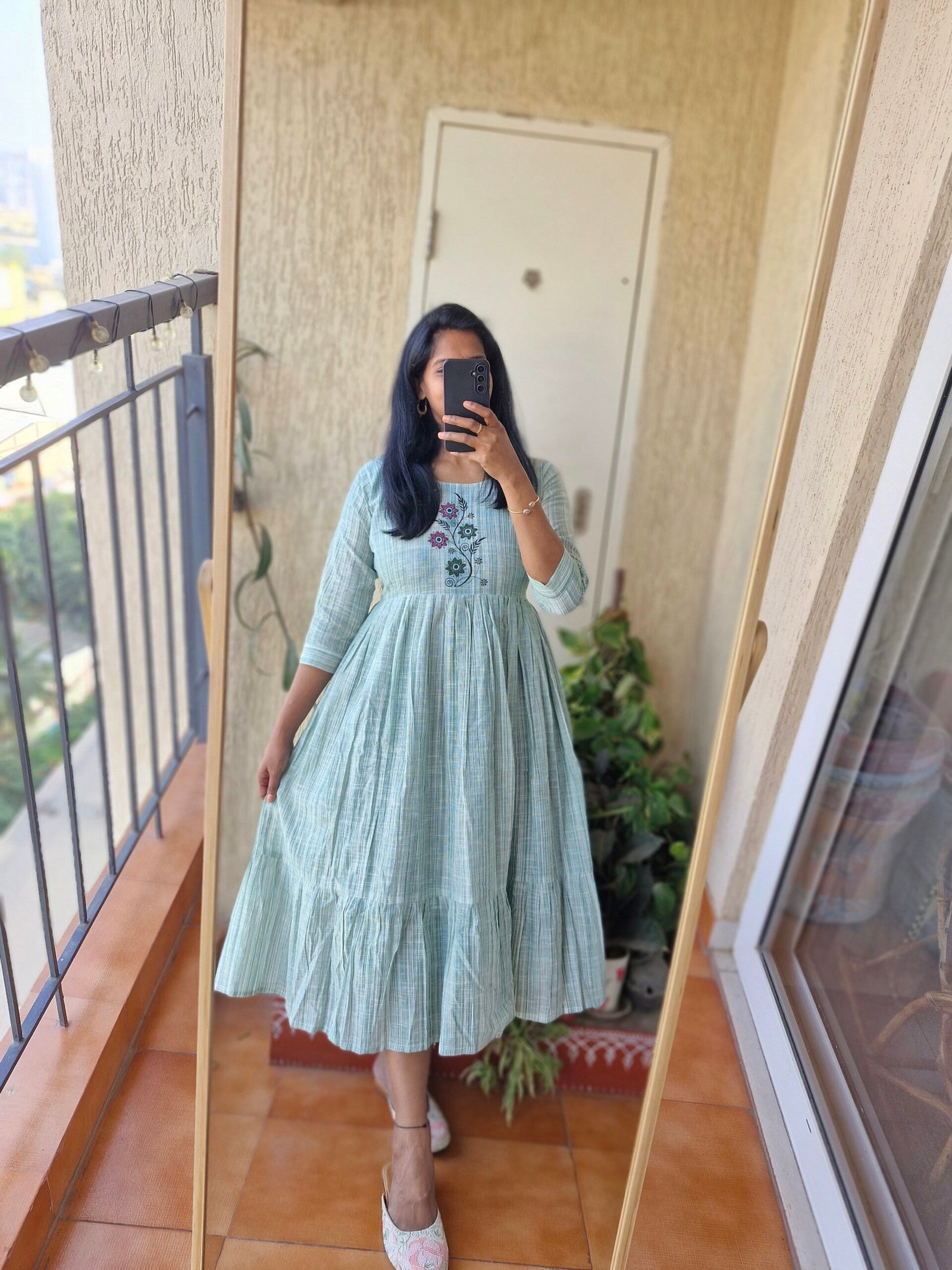 Pastel Green block print dress. - Image 3