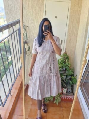 Umber khaadi cotton handloom dress.