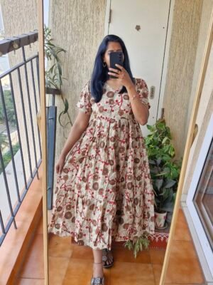 Cream & Red Kalmkaari cotton dress.