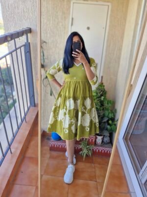 Mustard green Mul cotton dress.