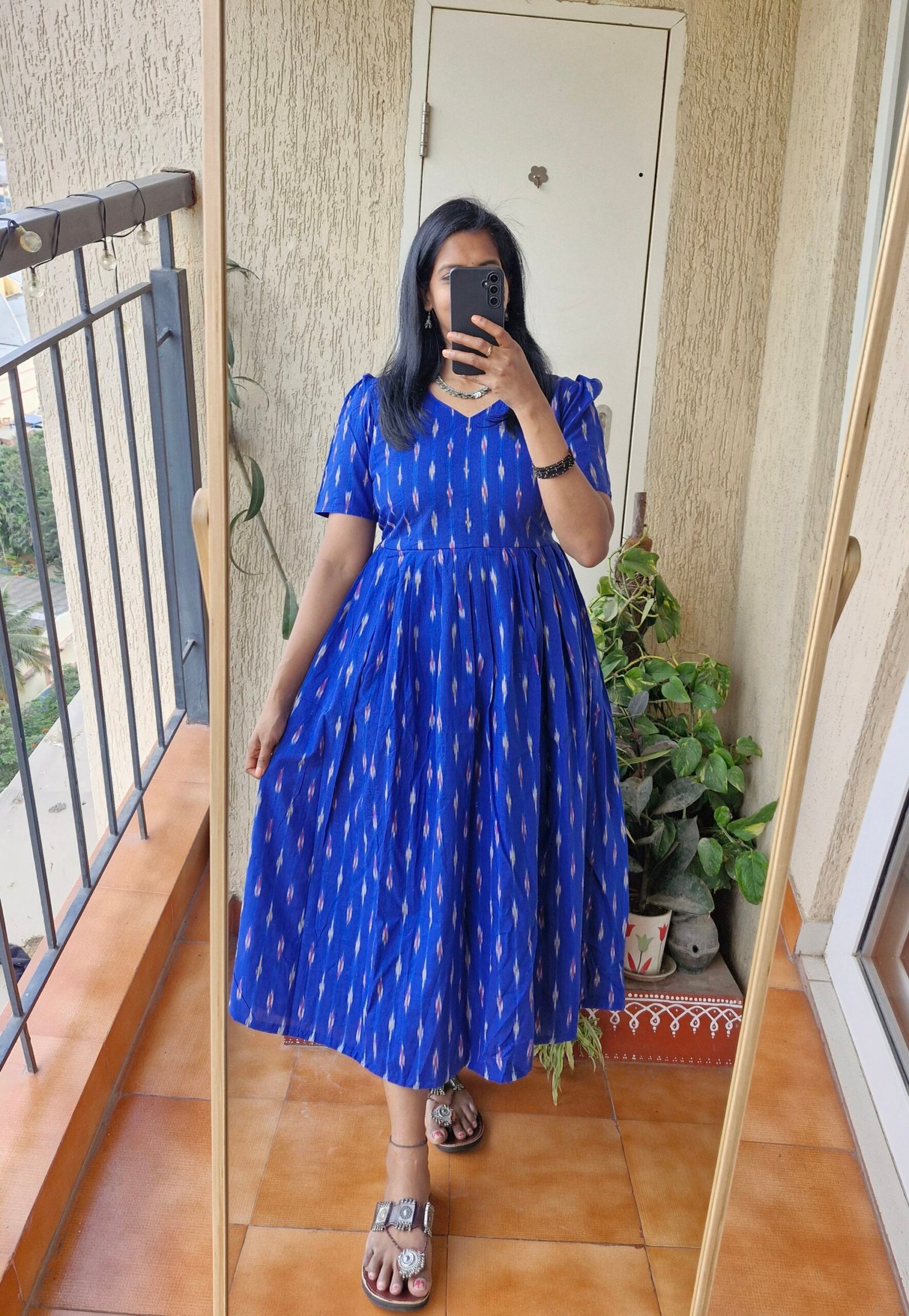 Royal blue Ikkath dress.