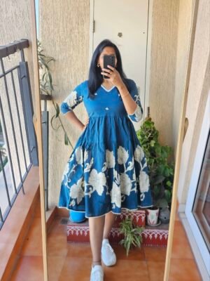 Teal blue mul cotton dress.