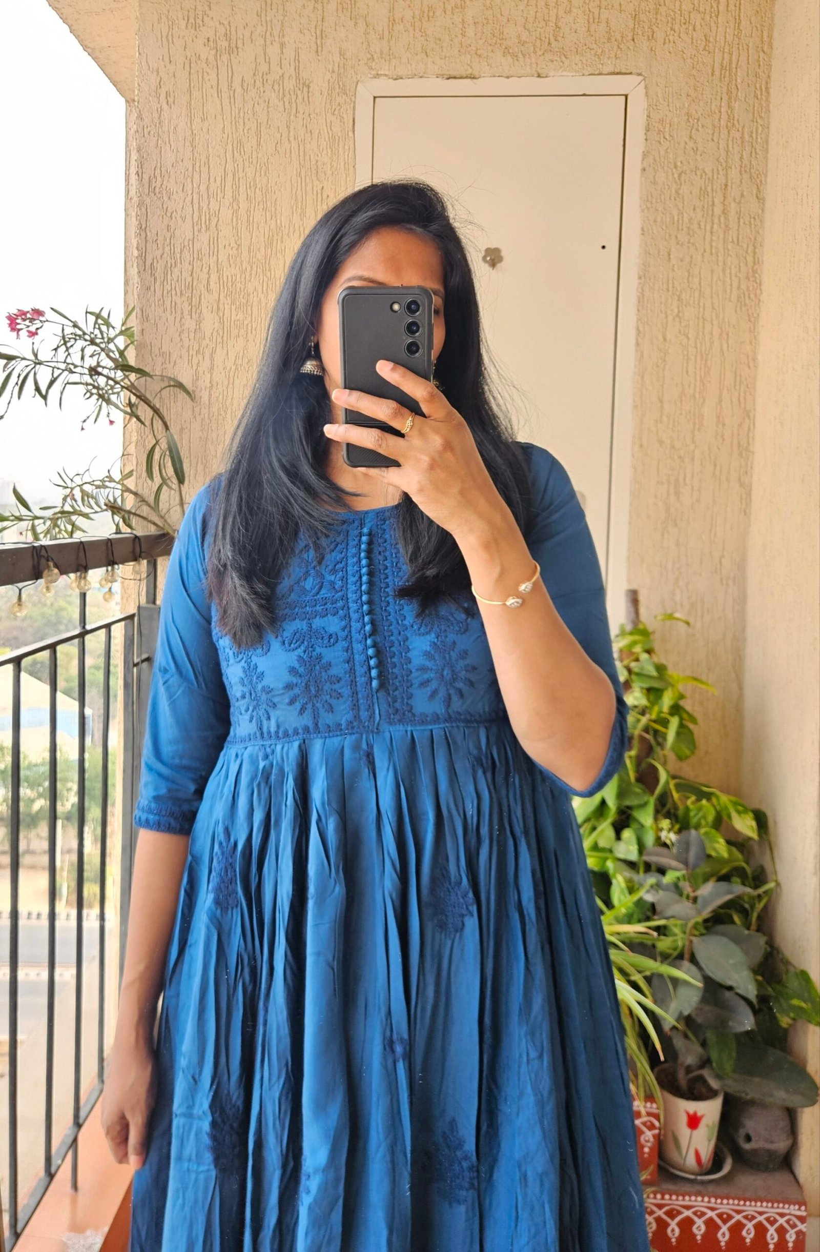 Teal blue solid Rayon chikankari dress. - Image 3
