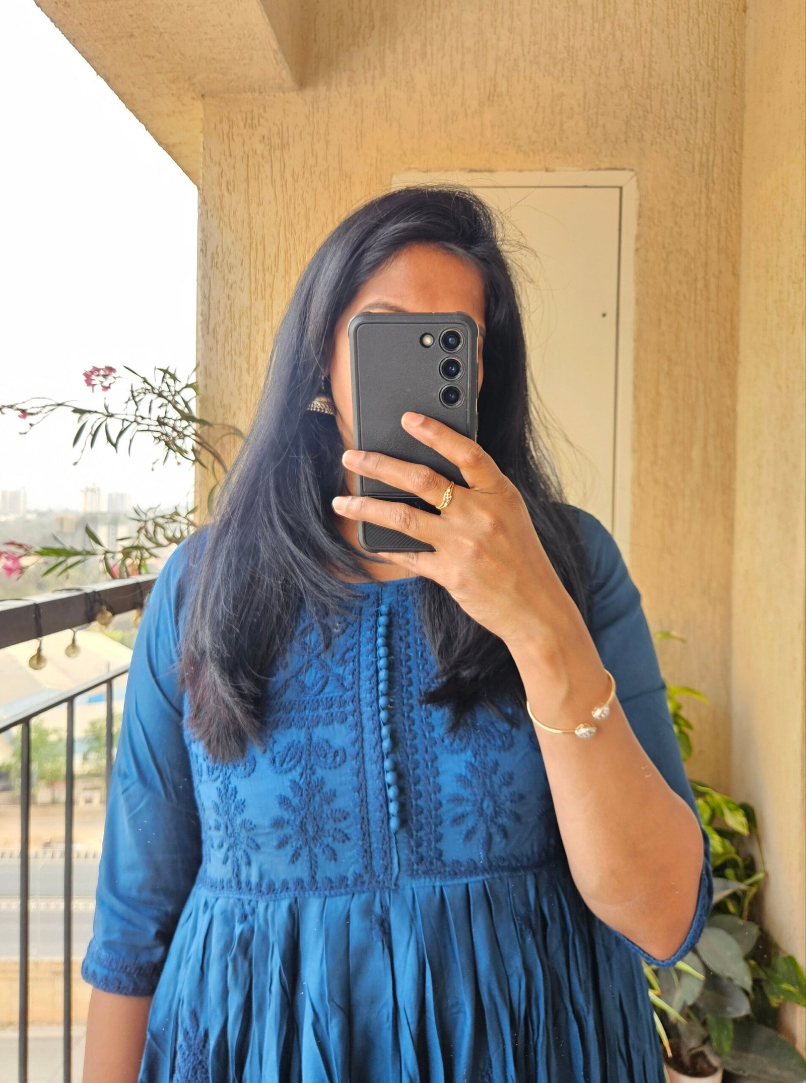 Teal blue solid Rayon chikankari dress. - Image 4