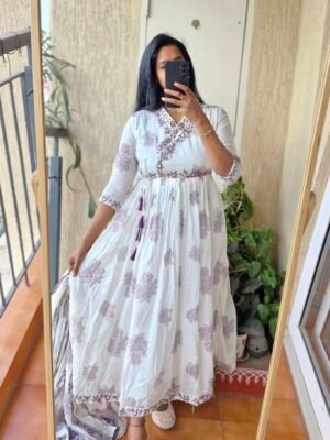 Purple floral mul cotton dress.