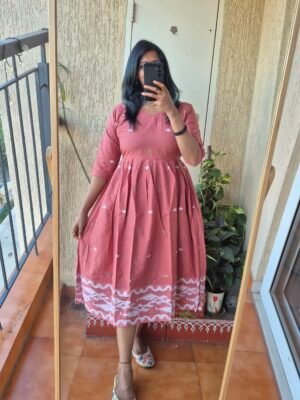 Onion Pink Jamdhaani cotton dress.