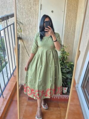 Pista Green Jamdhaani cotton dress.