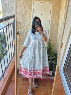 White Jamdhaani cotton dress.