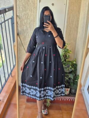 Black Jamdhaani cotton dress.