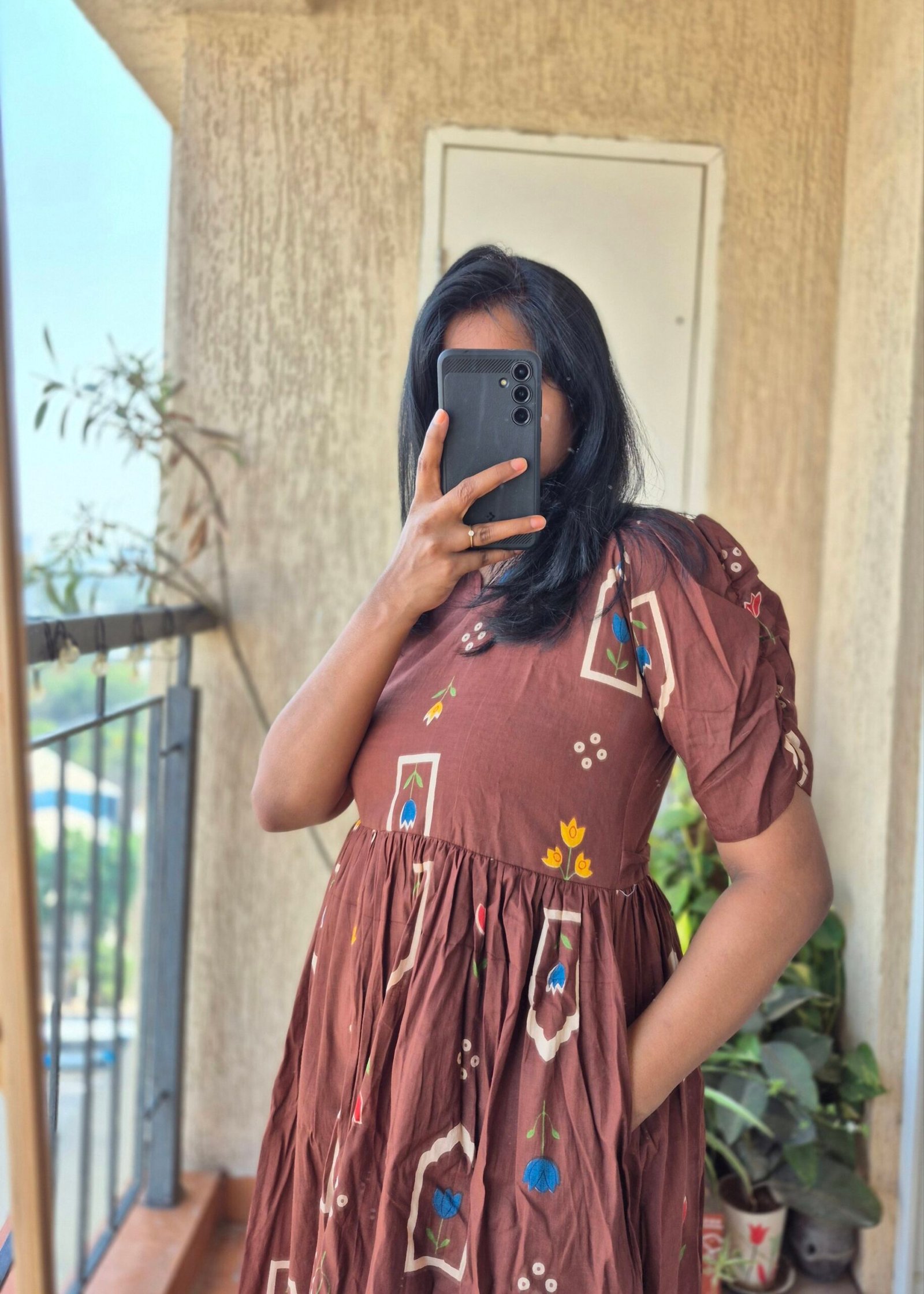 Brown Jharoka print cotton dress. - Image 4