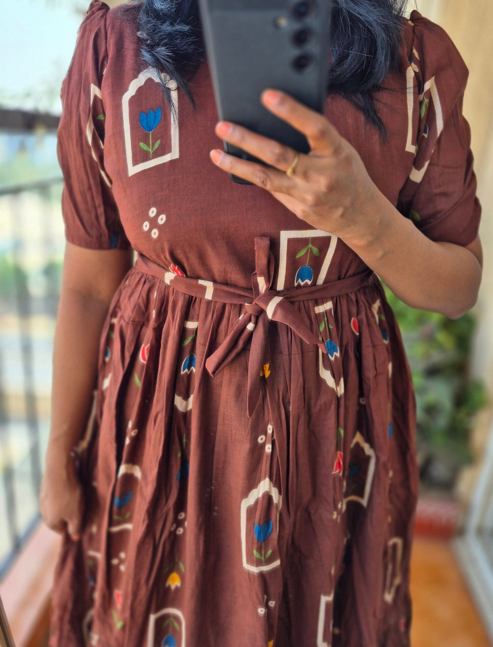 Brown Jharoka print cotton dress. - Image 5