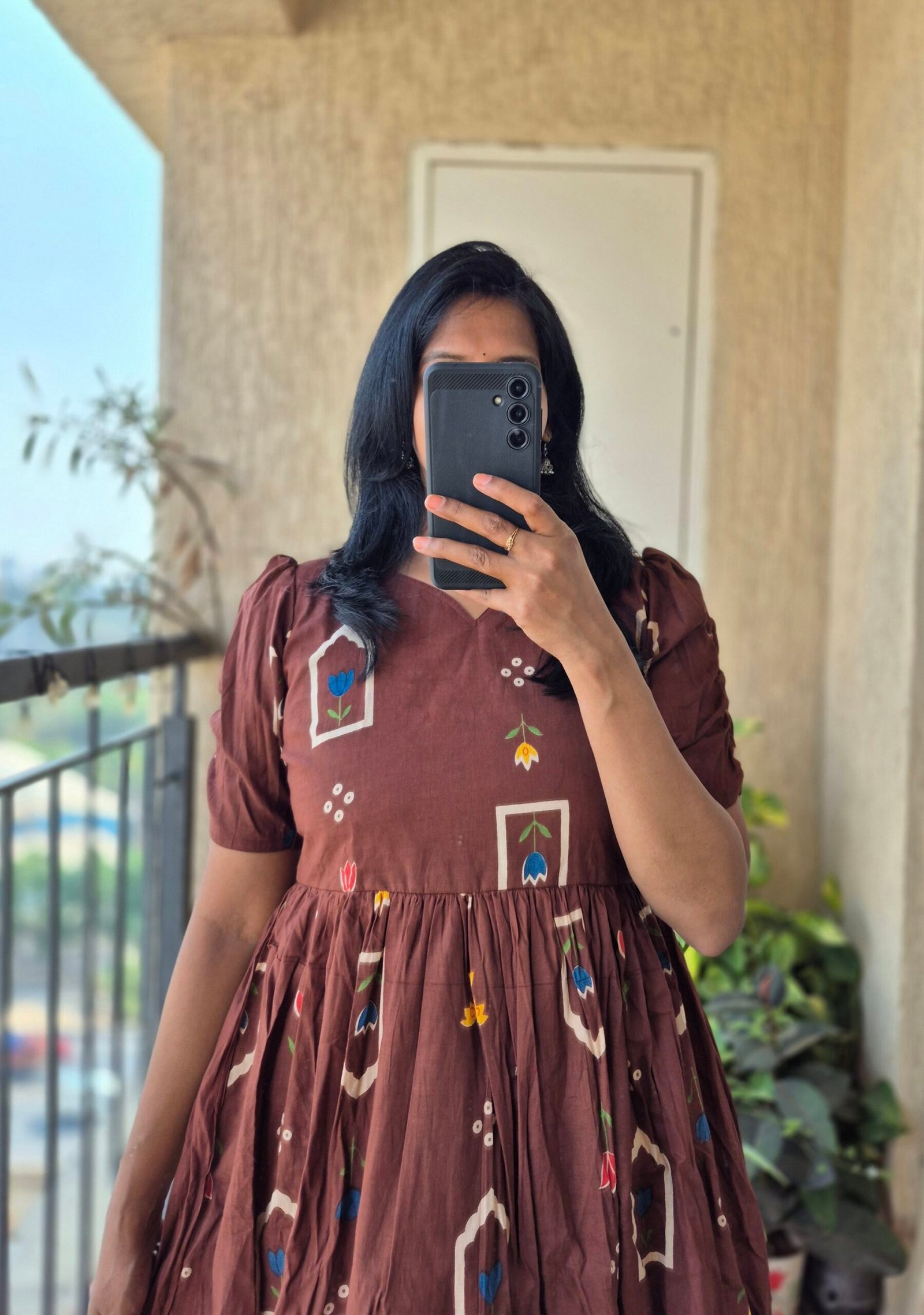 Brown Jharoka print cotton dress. - Image 3