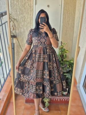 Black Ajrack Print cotton dress.