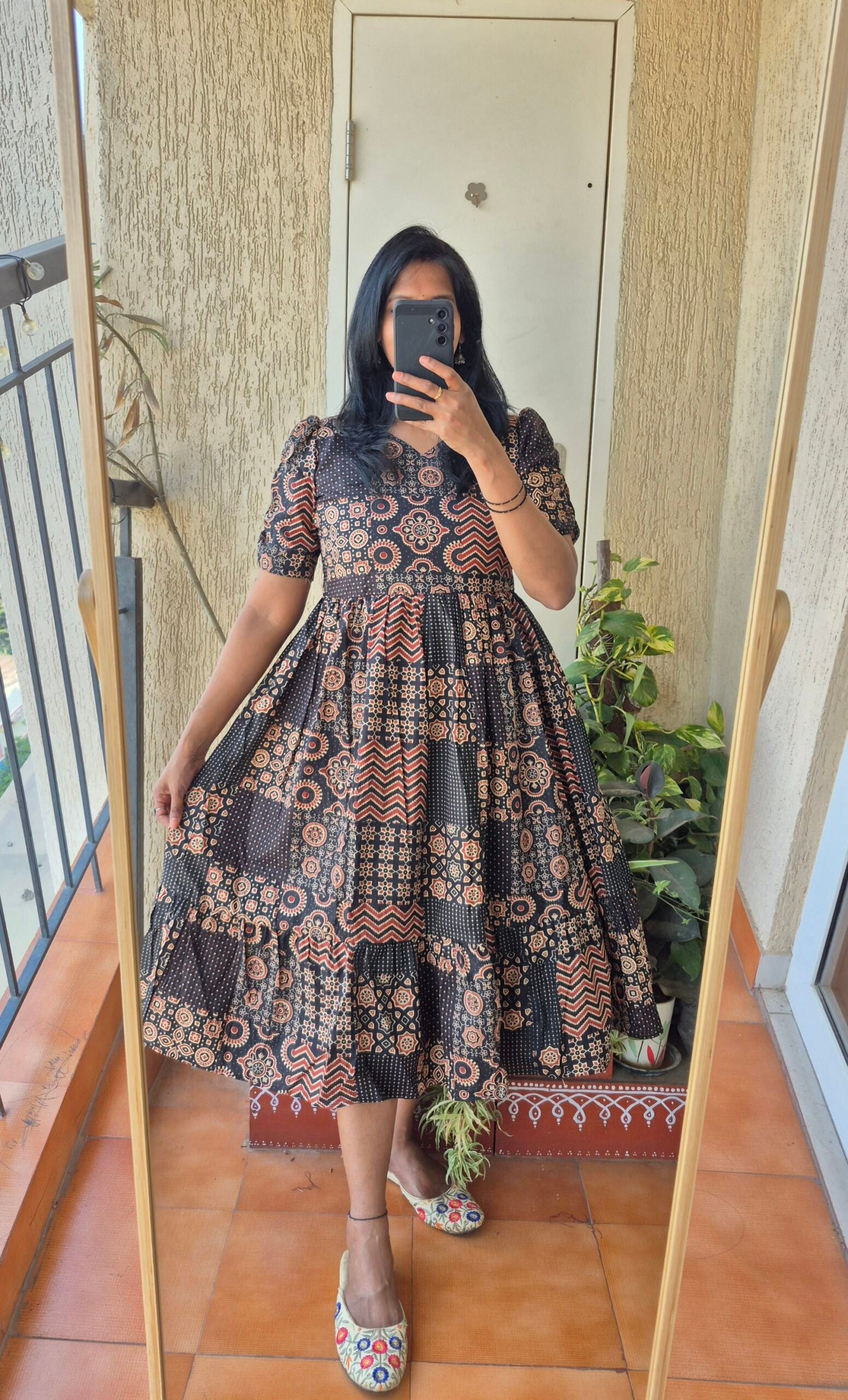 Black Ajrack Print cotton dress.