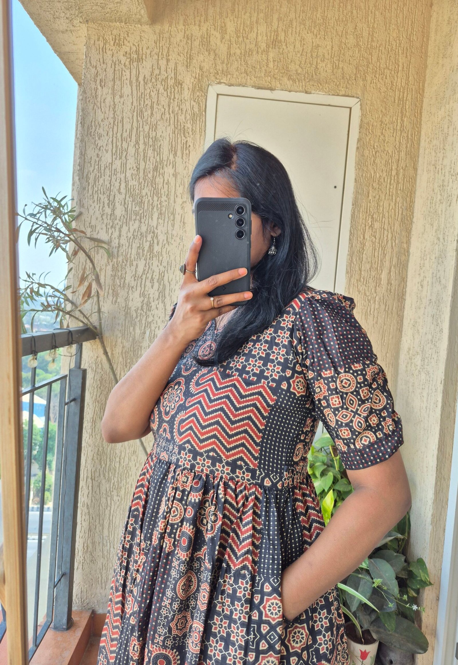 Black Ajrack Print cotton dress. - Image 5