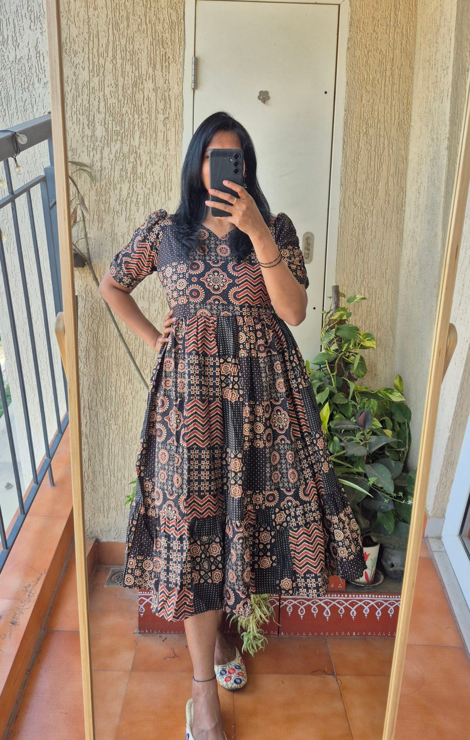 Black Ajrack Print cotton dress. - Image 2