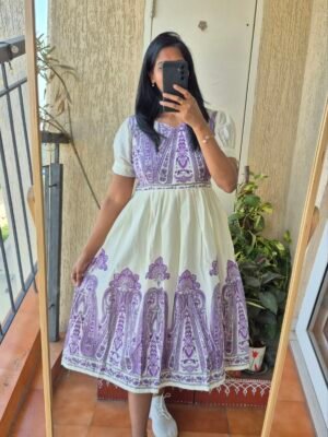 Ivory Purple Paisley cotton dress.