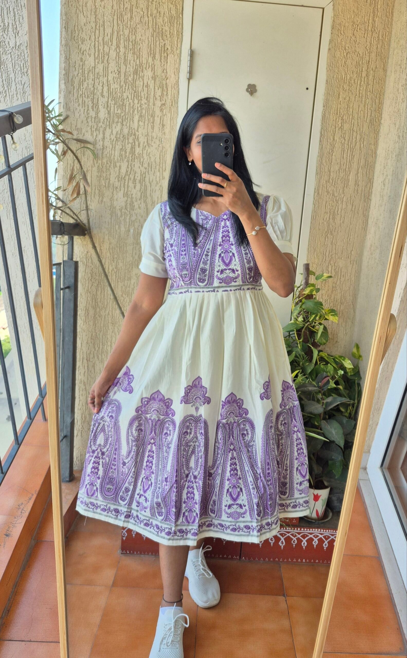 Ivory Purple Paisley cotton dress.