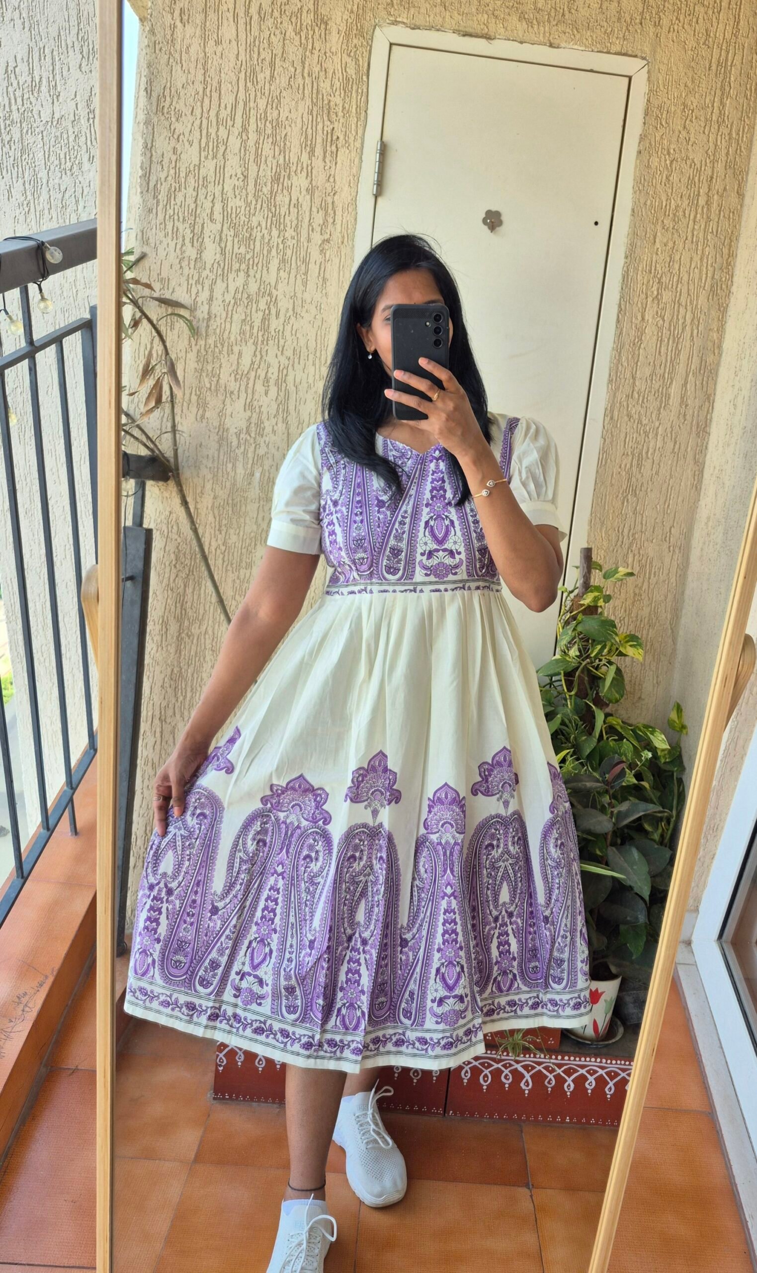 Ivory Purple Paisley cotton dress. - Image 2