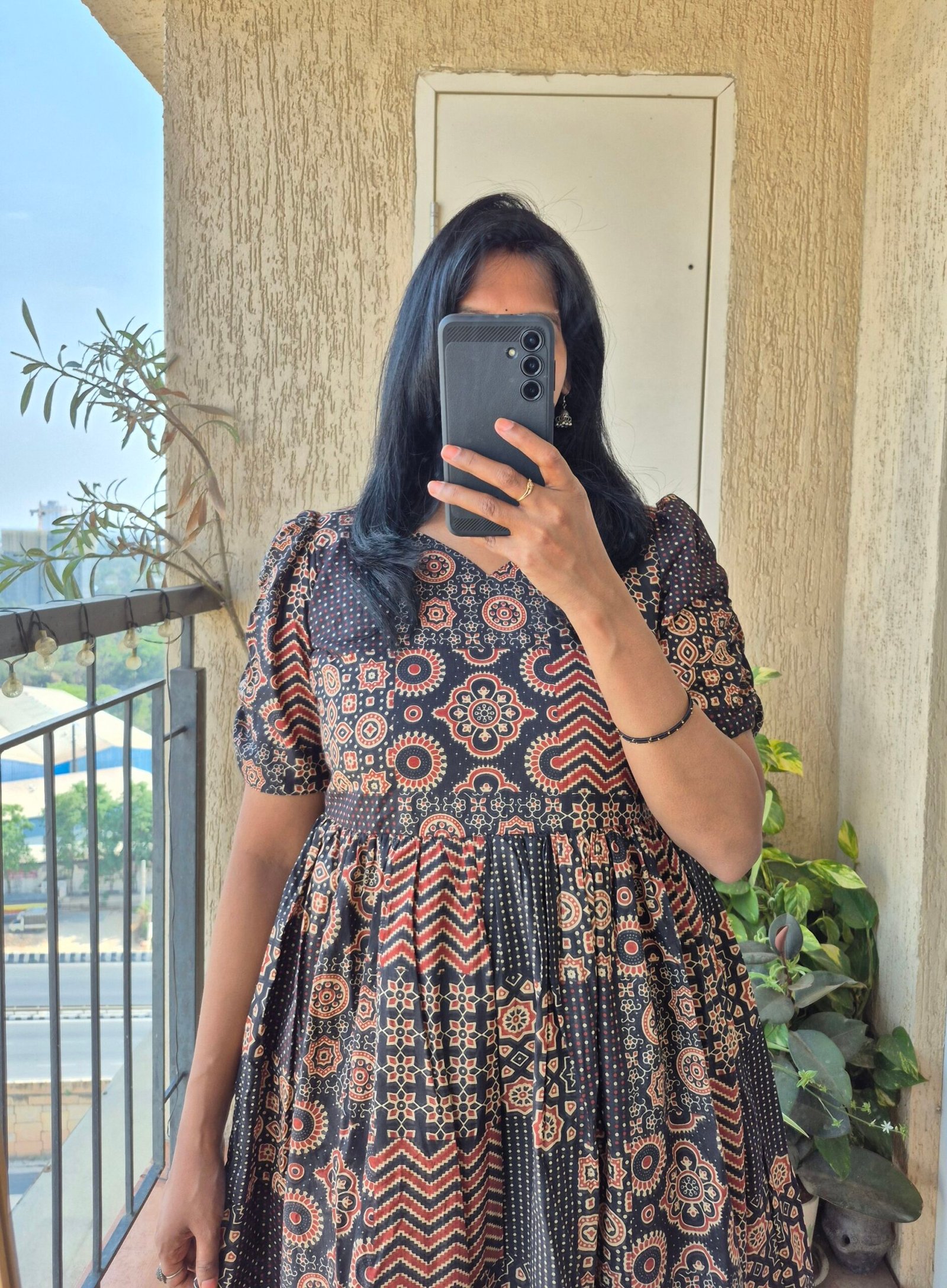 Black Ajrack Print cotton dress. - Image 4