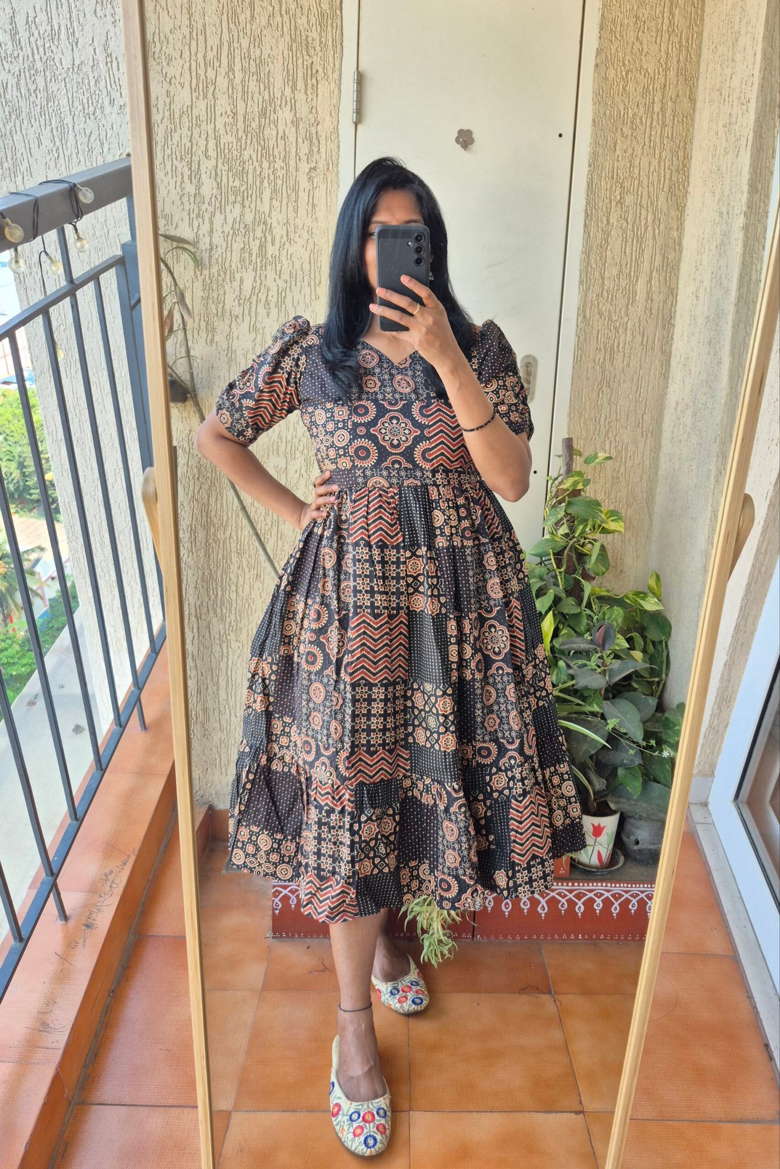 Black Ajrack Print cotton dress. - Image 3