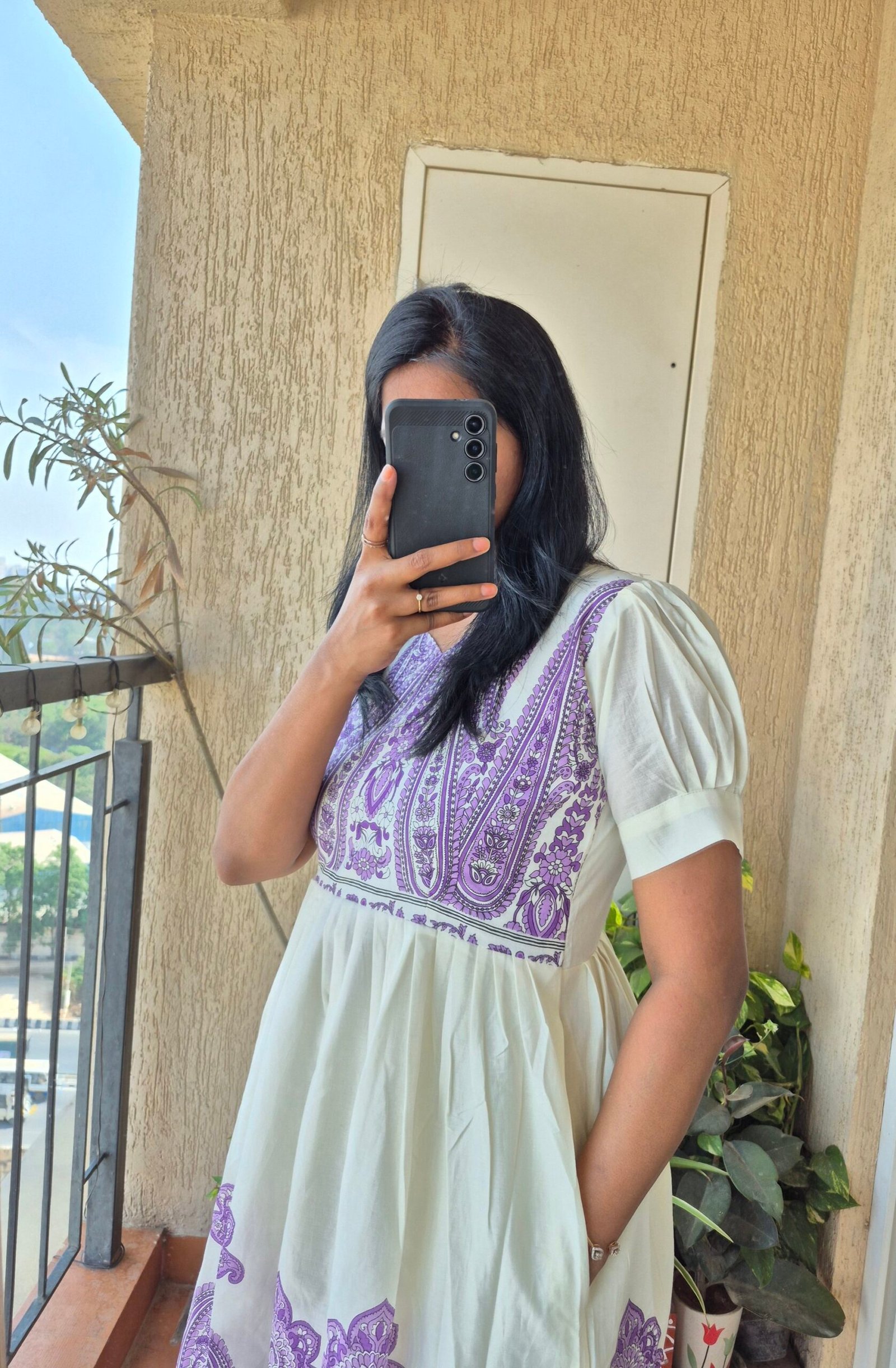 Ivory Purple Paisley cotton dress. - Image 6